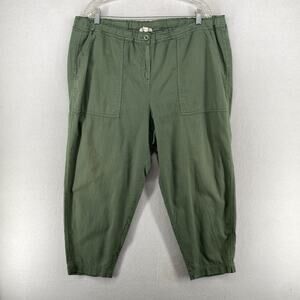 EILEEN FISHER Pants XL Organic Cotton Twill Tapered Cropped Elastic Waist Green